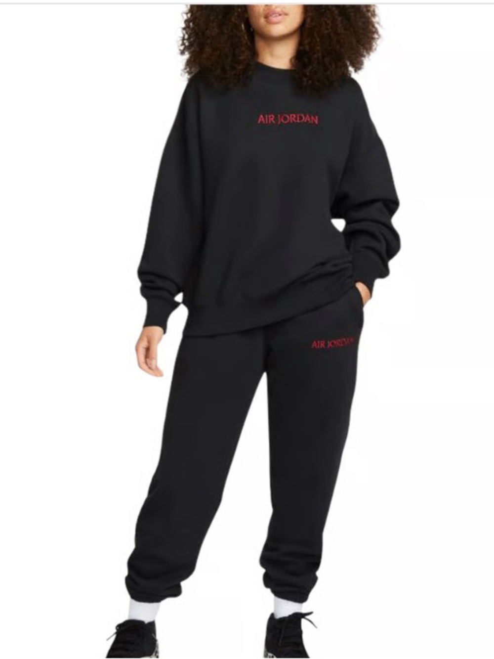 Air Jordan Women's Wordmark Fleece Tracksuit Matching Set - Black & Gym Red